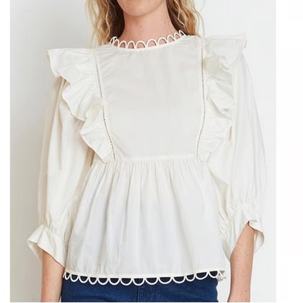 Apiece Apart White Ruffle Blouse